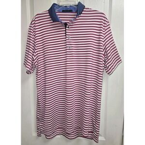 Greyson Polo Mens L Pink White Navy Stripe Golf Performance Stretch Shirt